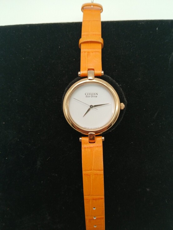 Citizen Eco-Drive Minimalist Round Watch in Orange Strap Rare main image 6